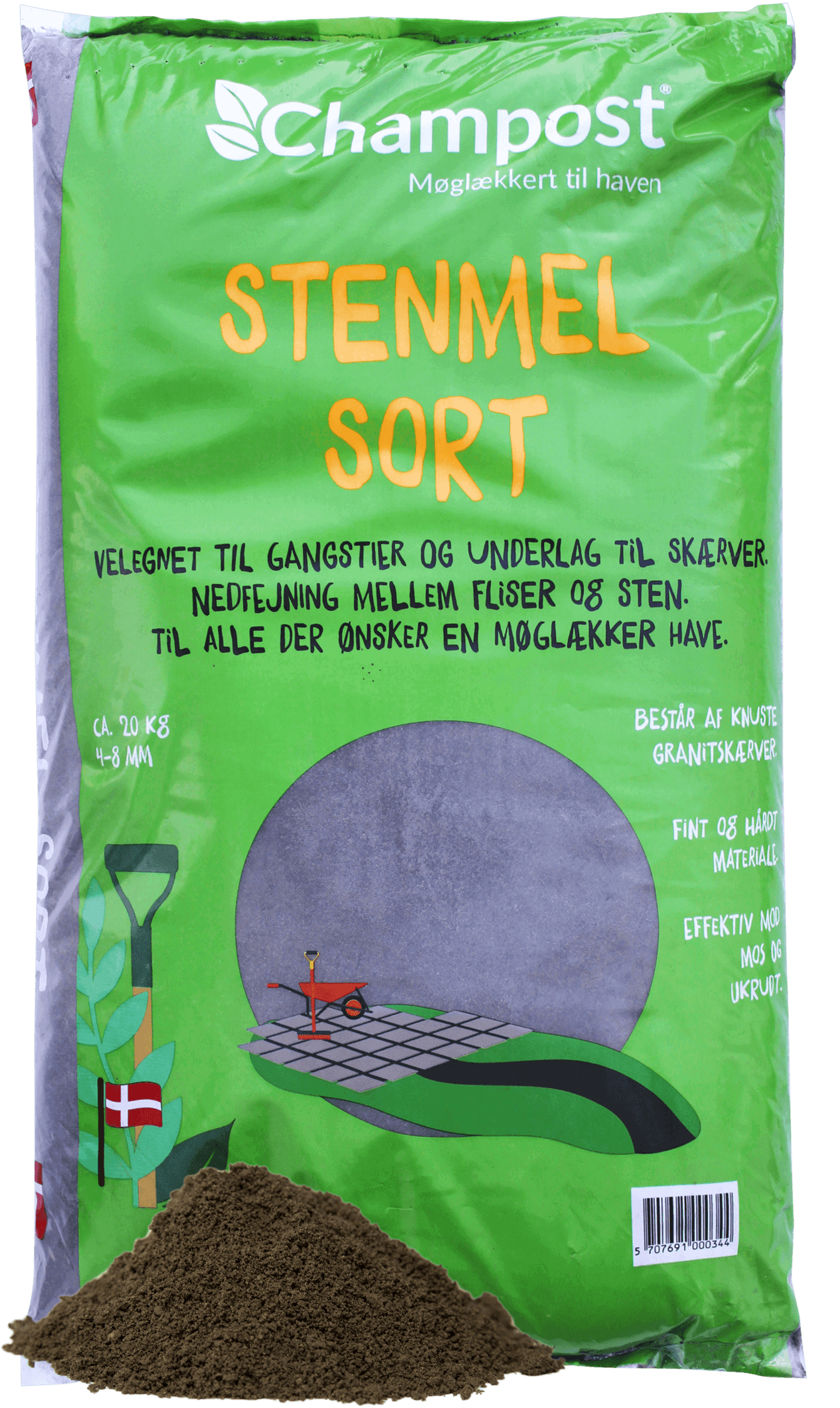 Sort stenmel 20 kg/1 ton- Champost.dk